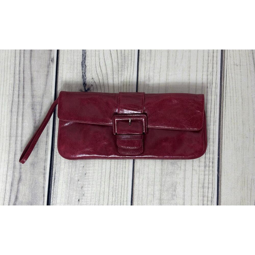 Vintage Hobo International Raspberry Clutch Wristlet Leather Buckle